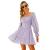 EXLURA Women Tie Back Long Lantern Sleeve Square Neck Ruffle Dress Elastic Waist Aline Casual Mini Dress