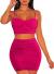 BEAGIMEG Women's Spaghetti Strap Sexy Top Bodycon Skirt Ruched 2 Piece Mini Dress