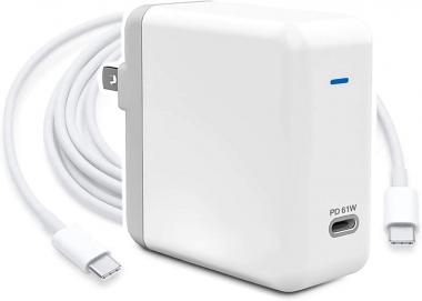 61W USB C Charger Compatible with 2018 2019 2020 MacBook iPad Pro 12.9/11 inch Thunderbolt 3 Laptop Power Supply MacBook 12 in Air 13 in Pro 13 in USB C Power Adapter, 6.6ft USB C-C Cable 61W (White)