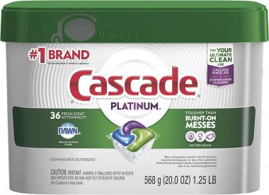 Cascade Platinum Dishwasher Pods, ActionPacs Dishwasher Detergent with Dishwasher Cleaner Action, Fresh Scent, 36 count