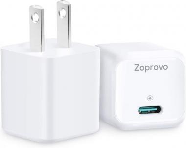 USB C Charger, Zoprovo 20W Fast Charger 2-Pack Mini Wall Chargers Block, Compact USB-C Power Adapter PD 3.0 Power Brick Cube for iPhone 12 Mini 12 Pro Max 11 Pro XR, Samsung Galaxy S10 S9 S8