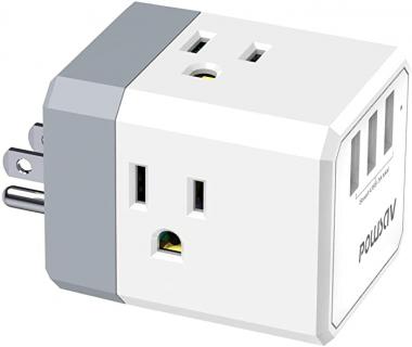 Multi Plug Outlet, Outlet expanders, POWSAV USB Wall Charger with 3 USB Ports(Smart 3.0A Total) and 3-Outlet Extender with 3 Way Splitter, No Surge Protector for Cruise Ship, Home, Office, ETL Listed