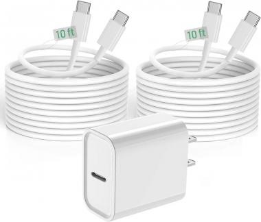 iPad Pro Charger,iPad Charger Cord 2Pack 10 FT Apple Certified,20W Tyce C Charger with Long USB C to C Cable Compatible with iPad Pro 12.9/11 inch 2021/2020/2018,iPad Air 5th/4th Gen/iPad Mini 6th Gen