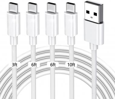 USB Type C Cable [4pack 3ft+6ft+6ft+10ft] 60W Fast Charging, Long USB A to USB C Phone Charger Data Sync Transfer Cord Compatible with Samsung Galaxy S10 S10E S9 S8 S20 Plus A20,Note 10 9 8,LG V30 V40