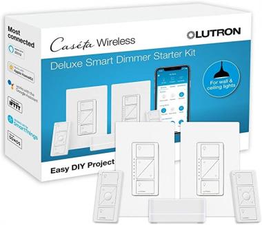 Lutron Caseta Deluxe Smart Dimmer Switch Kit | Works with Alexa, Apple HomeKit, and the Google Assistant | P-BDG-PKG2W-A | White