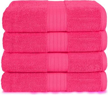 Glamburg 4 Pack Bath Towel Set, 100% Combed Cotton Large Bath Towels, Gym Towels 27"x54" - 600 GSM Luxury Hotel Quality Ultra Soft Super Absorbent Towels for Bathroom - Hot Pink