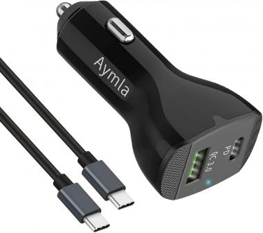 USB C Super Fast Charging Car Charger, Aymla 60W/45W/25W/15W PD[PPS] & QC3.0 Adaptive Adapter for Samsung Galaxy S22 Ultra/Plus/S21, Note 20/10 Plus, Google Pixel, MacBook, iPad Pro - 6ft Type-C Cord