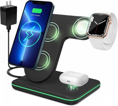 Wireless Charger 3 in 1, 15W Fast Charging Station Compatible with iPhone 14/13/12/11/Pro/Max/XS/Max/XR/XS/Samsung Galaxy Series, for Watch 8/7/6/5/4/3/2/1, AirPods 2/3/Pro (No Watch Charging Cable)