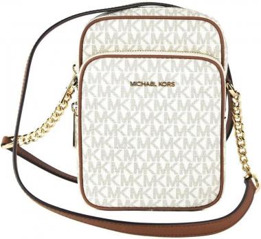 Michael Kors Jet Set Travel Signature PVC Medium Logo Chain Crossbody Flight Bag