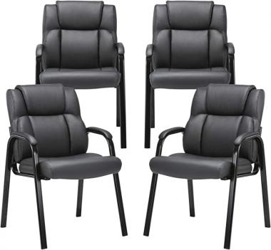 CLATINA Leather Guest Chair with Padded Arm Rest for Reception Meeting Conference and Waiting Room Side Office Home Black 4 Pack