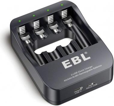 EBL Smart AA AAA NiMH Rechargeable Battery Charger - 2A USB Charging Port 2 Hour Quick Charger