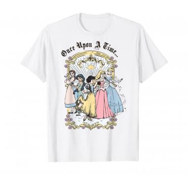 Disney Princess Once Upon A Time Vintage Cartoon T-Shirt, White, Small