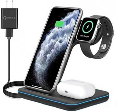 3 in 1 Wireless Charging Station for Apple iPhone Watch Airpods,Any warphone Wireless Charger for Apple iWatch 6/SE/5/4/3/2/1,AirPods 3/2/1, iPhone 14/13/11/12 Series/XS MAX/XR/XS/X/8/8 Plus