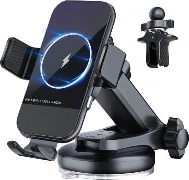 Wireless Car Charger, HYUNDAI 15W Qi Fast Charging Phone Mount for car, Auto-Clamping Windshield Dashboard Air Vent Car Phone Holder Mount for iPhone 14/13/12/11/, Samsung S22+/S21/S10/Note 20 etc