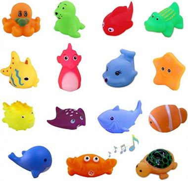 UMBWORLD Preschool Bath Toys Rubber Floating Squeaky Baby Wash Shower Toy for Toddlers Kids Party Decoration15 Pcs (Sea Animal)