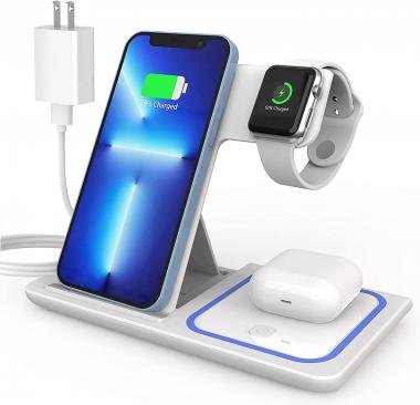 Wireless Charging Station 3 in 1 Fast Wireless Charger Compatible with iPhone14/13/12/11/Pro/XS/XR/X/SE/8/8 Plus, Wireless Charger Stand Dock Compatible with Apple Watch Series 8/7/6/5/4/3/2/AirPods