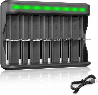 BONAI AA AAA C D SC Battery Charger, USB High-Speed Charging, Independent Slot, 8 Bay Household Battery Charger for Ni-MH Ni-CD Rechargeable Batteries with Detection Function…