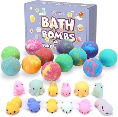 Bath Bombs for Kids with Toys Inside for Girls Boys - Lisotera 12Pcs Bulk Large Size Gift Set for Women Kids Safe Bubble Bath Fizzies Spa Fizz Balls Kit (Package May Vary)