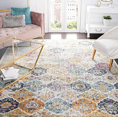 SAFAVIEH Madison Collection MAD611B Boho Chic Floral Medallion Trellis Distressed Non-Shedding Living Room Bedroom Dining Home Office Area Rug, 9' x 12', Cream / Multi