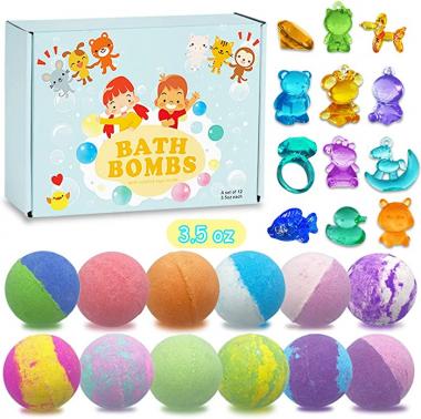 TIANTAG 3.5 oz Bath Bombs with Surprise Toys Inside for Kids Bubble Fizzy Bath Bomb Birthday Christmas Gift Set for Children Girls Boys 12-pack