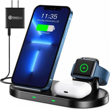 WAITIEE Wireless Charger -3 in 1 15W Fast Charging Station for iPhone 14/13/12/11 Series/XS/Max/XR/XS/X/8 Plus/Samsung Galaxy and iWatch SE/6/5/4/3/2 & AirPods 2 / Pro(No Watch Charging Cable)