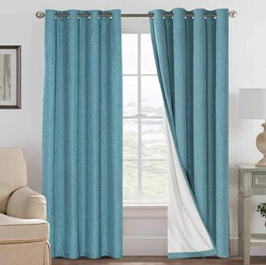 Linen Blackout Curtains 96 Inches Long 100% Absolutely Blackout Thermal Insulated Textured Linen Look Curtain Draperies Anti-Rust Grommet, Energy Saving with White Liner, 2 Panels, Teal