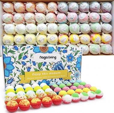 Organic Bath Bombs Gift Set, 50 Handmade Bulk Bath Bombs For Kids, Women, Men, Wonderful Fizz Effect Bath Gift For Valentine's Day, Christmas & Any Anniversaries