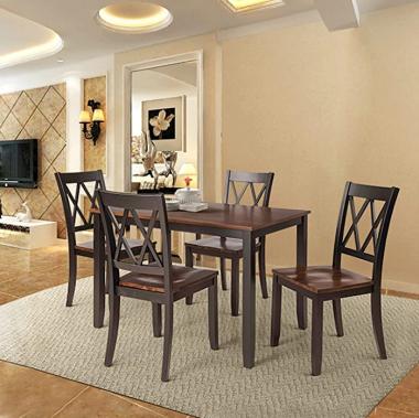 5 Piece Dining Table Set, Dining Sets for 4 Person, Home Kitchen Table and Chairs Set (Cherry+Black, 5 Piece)