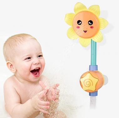 KINDIARY Baby Bath Shower Toy for Toddlers, Battery Operated Sunflower Water Squirt Shower Faucet and Bathtub Water Pump for Infants