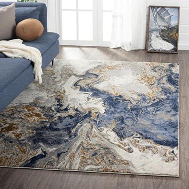 Luxe Weavers Marble Collection Blue Area Rug 5x7 Modern Abstract Swirl Design Non-Shedding Carpet