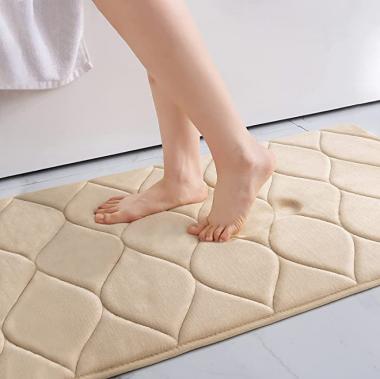 Colorxy Memory Foam Bathroom Rugs, Ultra Soft & Non-Slip Bath Mat, Water Absorbent and Machine Washable Bath Carpet Rug for Shower Bathroom Floor Rugs, 24''x17'', Beige