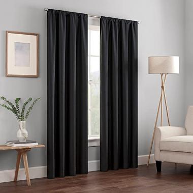 ECLIPSE Kendall Modern Blackout Thermal Rod Pocket Window Curtain for Bedroom or Living Room (1 Panel), 42 in x 84 in, Black