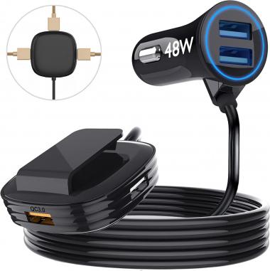 5 Multi Port Car Charger - Car Charger Adapter, 48W QC3.0 High Power Car Charger Multiple Ports for Smart Phone,9.6A(Max) USB Hub,Cigarette Lighter Charger with 5FT Cable for Back Seat Charging