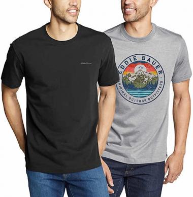 Eddie Bauer Men's 2 Pack Graphic & Crew Short Sleeve T-Shirts