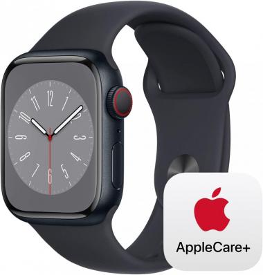 Apple Watch Series 8 [GPS + Cellular 41mm] Smart Watch w/ Midnight Aluminum Case with Midnight Sport Band - M/L with AppleCare+ (2 Years)