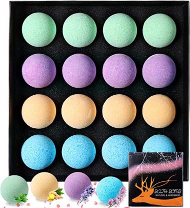 Mini Organic Bath Bombs OCGEE Individually Wrapped for Women,16 Pcs Small Natural Essential Oil Bath Balls(4 Unique scents), Long Fizz Spa to Relax, Delicate Gift Set with Lovely Package for Wife