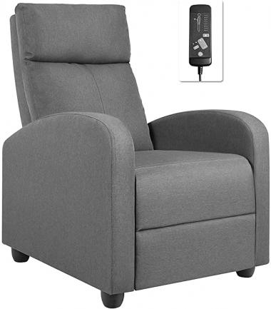 Flamaker Fabric Recliner Chair Massage Recliner Sofa Chair Adjustable Reclining Chairs Home Theater Single Modern Living Room Recliners with Thick Seat Cushion and Backrest (Grey)