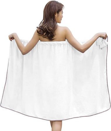 Bath Towel Wrap for Women - Adjustable Shower Wrap Towel with Home Hotel Bathrobes Nightgown for Sauna Beach Pool Gym Travel - White L