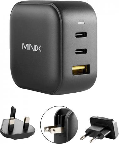 MINIX 66W Turbo 3-Port GaN Wall Charger 2 x USB-C Fast Charging Adapter, 1 x USB-A Quick Charge 3.0, Compatible with MacBook Pro Air, iPad Pro, iPhone 12/12 mini/11, Galaxy S9 S8 and More (NEO P1)