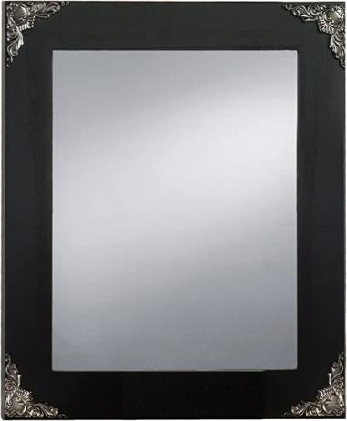 PRINZ Palais Mirror with Black Solid Wood Border and Black Nickel Metal Accents, 12.63 by 10.63-Inch