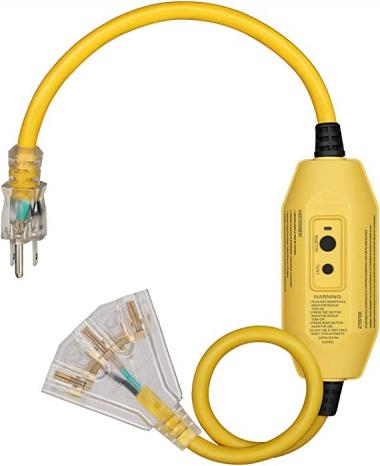 DEWENWILS 3 FT Outdoor/Indoor Tri-Tap GFCI Extension Cord Splitter, 12/3 Gauge SJTW 15 Amp Yellow Outer Jacket Contractor Grade Heavy Duty Power Cable with LED Lighted 3 Prong Ground Plug, UL Listed