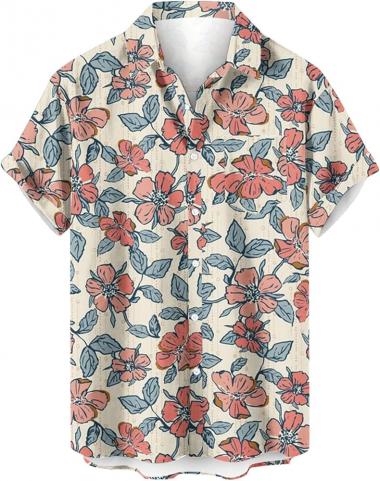 Mens Graphic Print Casual Dress Shirts Plus Size Button Down Blouse Shirt Band Collar Unisex Summer Shirt