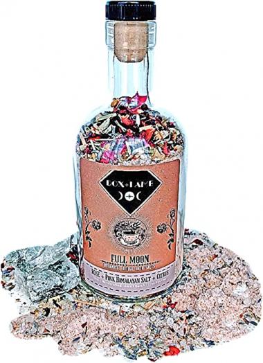 DOX+LAMB Full Moon Bath Salts with Moonstone Gem, Botanical Rose Petals & Citrus Bath Tea -Pink Himalayan Salt & Dried Flower Natural Soaking Bath Salts for Healing & Energy(Full Moon)