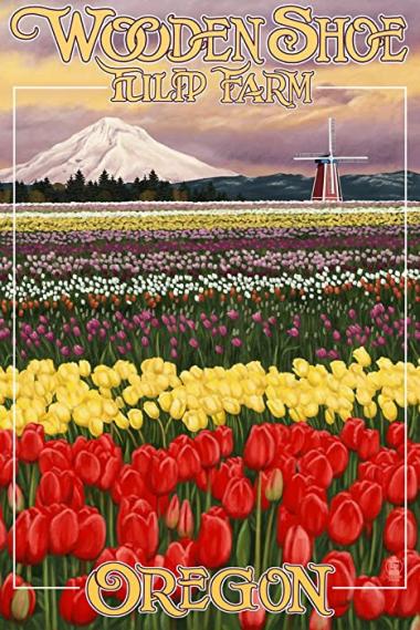 Wooden Shoe Tulip Farm, Woodburn, Oregon (12x18 Art Print, Travel Poster Wall Decor)