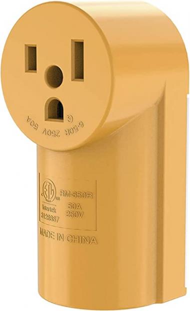 RVGUARD 50 Amp NEMA 6-50R Surface Mount Receptacle, 125/250 Volt Power Outlet, Yellow, ETL Listed