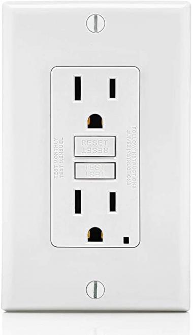 Leviton GFNT1-W Self-Test SmartlockPro Slim GFCI Non-Tamper-Resistant Receptacle with LED Indicator, Wallplate Included, 15-Amp, White