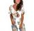 SAMPEEL Womens Summer Tops Floral Short Sleeve V Neck T Shirts Tee Printed Side Split Tunic