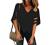 LookbookStore Women's V Neck Mesh Panel Blouse 3/4 Bell Sleeve Loose Top Shirt