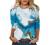 Summer 3/4 Sleeve Shirt Landscape Painting Pattern Top for Womens Three Quarter Sleeve Pullover Round Neck Tee