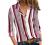 Astylish Womens V Neck Striped Roll up Sleeve Button Down Blouses Top